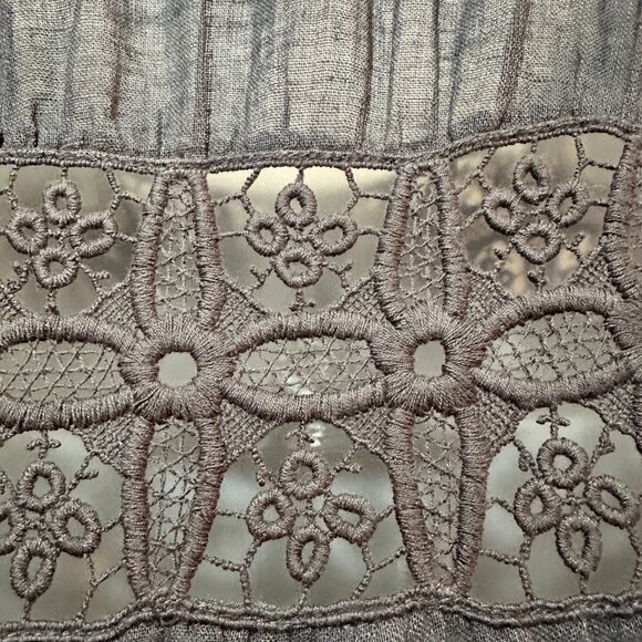 Free People Linen/Cotton Charcoal Gray Dress w/Embroidered Trim Size L - Picture 8 of 16